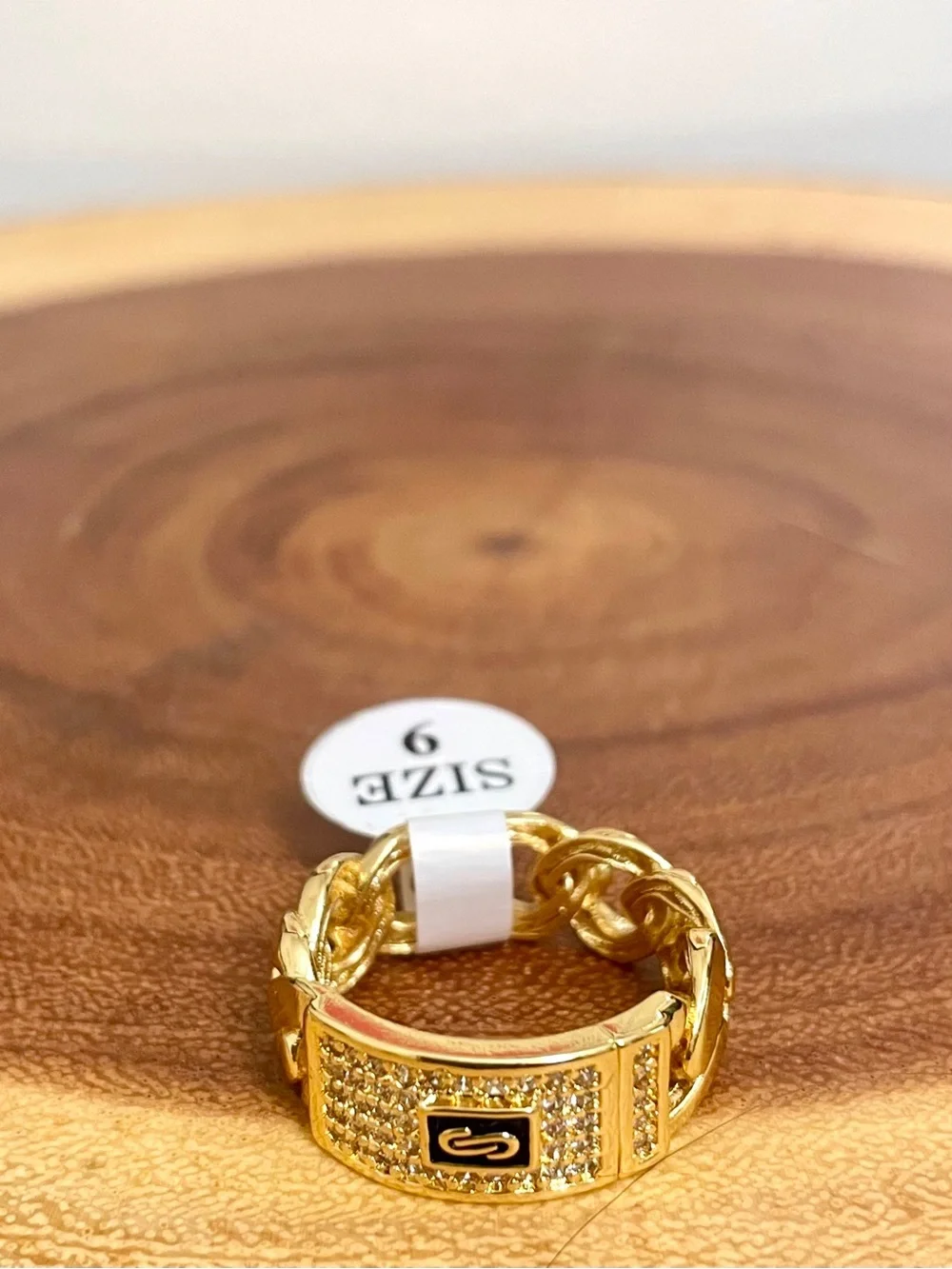 Monaco Chain Gold Statement Band Ring with CZ Pavé NWT Unisex